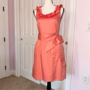 JCrew cotton peach coral ruffle straps pockets belted mini dress, size 2P